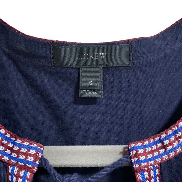 J Crew Womans Blue Sleeveless Embroidered Ribbon Trim Shirt S Boho Preppy - Picture 3 of 9